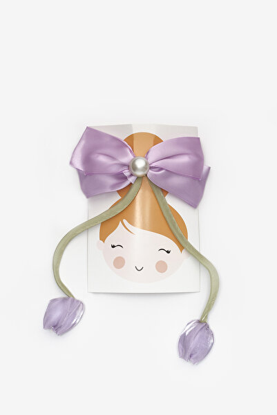 Le Mabelle Lila İnci Detayı Lale Figürlü Kız Çocuk Otomatik Toka