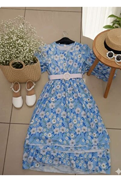 ARBİ kids Girl's Floral Long Holiday Dress with Belt