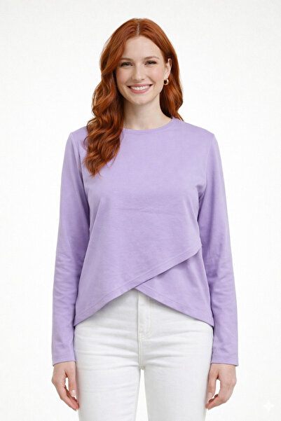 Neden Tekstil Lilac Cross-Layered Crop Blouse