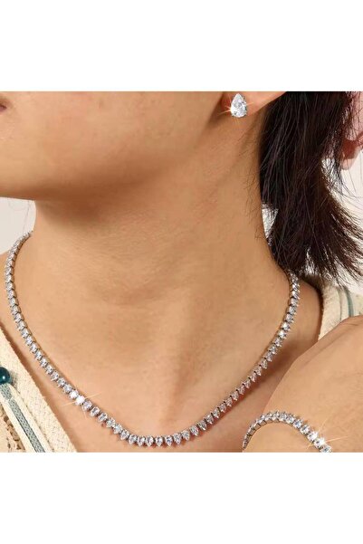 Other 50% Silver Jewelry Set for Women with Necklace, Bracelet, and Earrings