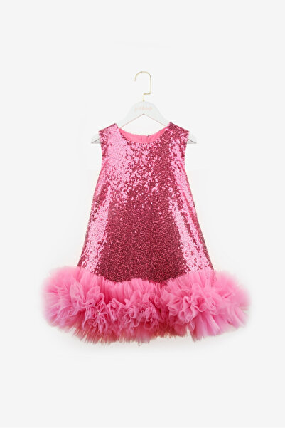 Le Mabelle Rochie pentru fetițe cu paiete fucsia și detaliu cu volane la tiv ...