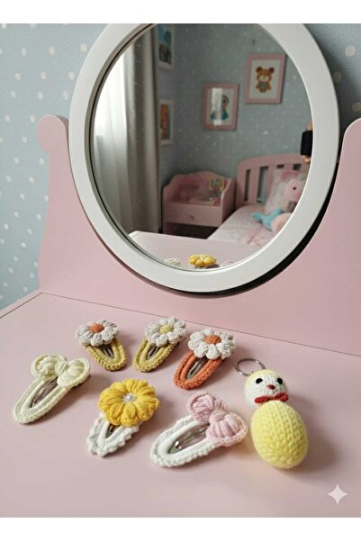 Retro Women Girl's Baby Knitted Design Ribbon Flower Figured Gift Buckle Set