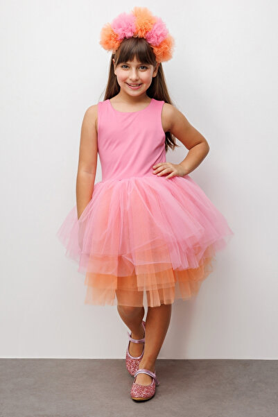 Le Mabelle Girl's Ballerina Dress with Pink Tulle Skirt - Carmen
