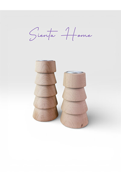 Sienta Home Dekoratif Ahşap Çam Ağacı 2'li Mumluk - Şamdan Doğal Gürgen Ağacı...