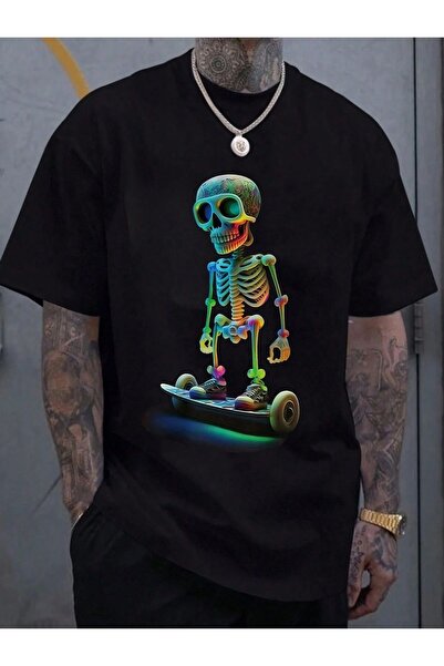 LELVANİ Πολύχρωμο μπλουζάκι με στάμπα σκελετού με γυαλιά