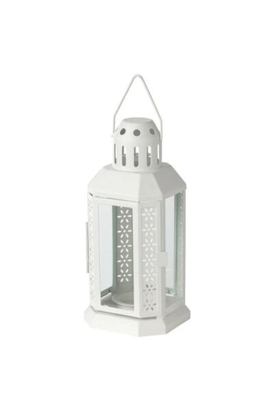 OEM Metal Lantern with Glass, White, 10x10x22 cm