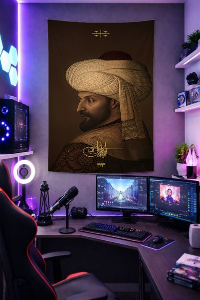 Reyhani Fatih Sultan-2 Wall Covering Shiny Quality Fabric Room Decor Tapestry Wall Carpet Gaming