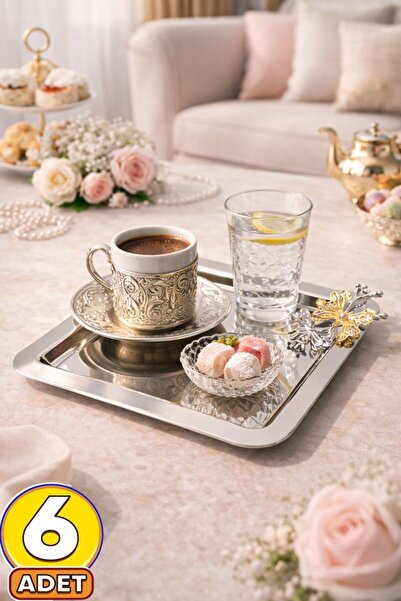 Yavuzhan Metal 6’lı Premium Kahve Sunum Tepsisi – Gold Kelebek Detaylı Dekora...
