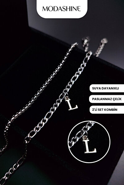 ModaShineShop مجموعة من سوارين على شكل حرف L - هدية للأم والأب من الفولاذ الم...