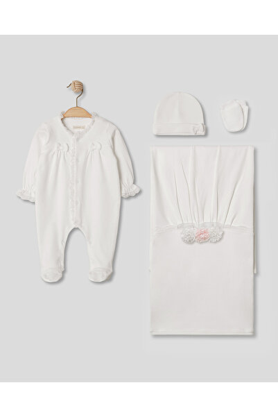 Pugi Baby Floral Detailed 4-Piece Newborn Baby Girl Hospital Outfit, 100% Cot...