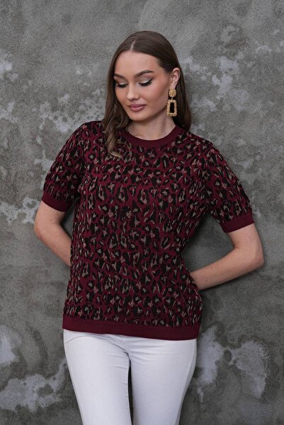 D LAVELLA Leopar desenli bisiklet yaka triko bluz