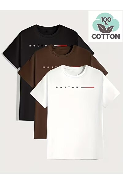 PAVRO Unisex Oversize Fit Multiple Tshrits Double Line Bston Printed Tshirt