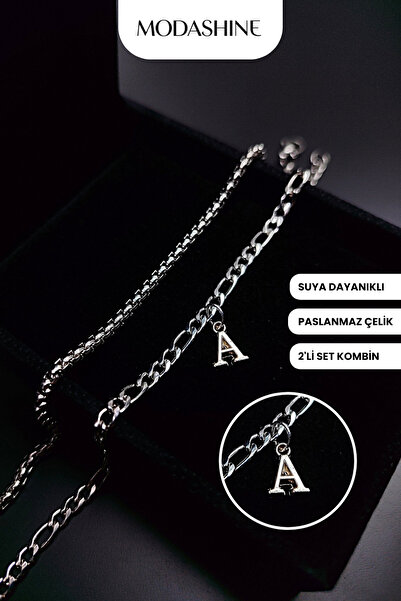 ModaShineShop Letter a 2-Piece Stainless Steel Bracelet |   Adjustable Gift f...