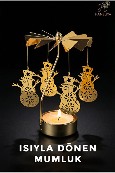 Haneliya Kardan Adam Kış Temalı Isıyla Dönen Dekoratif Mumluk - Altın Renkli ...