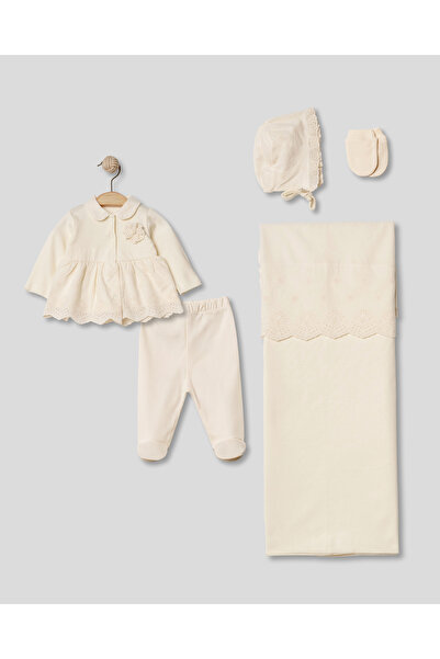 Pugi Baby Pearl Detailed 5-Piece Newborn Baby Girl Hospital Outfit 100% Cotto...