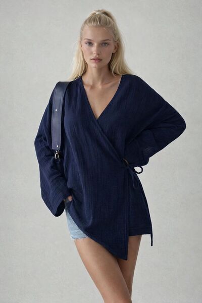 SUİD MÜSLİN KUMAŞ BAĞLAMALI KİMONO