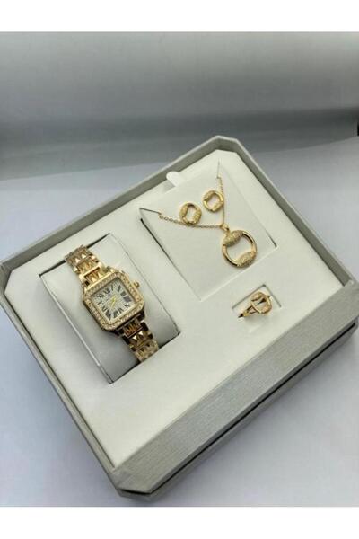Zarif Women's gold watch set consisting of a watch, bracelet, and ring