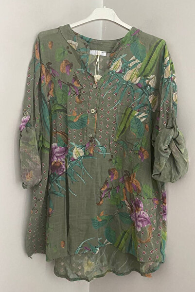 AYASOFYA OTANTIK Women's Italian Khaki Tile Floral Patterned Button Detailed ...