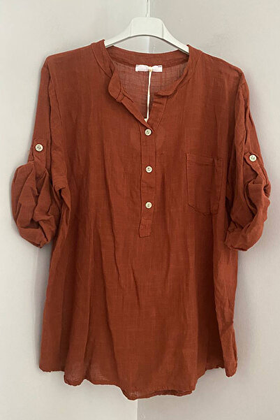 AYASOFYA OTANTIK Women's Italian Cinnamon Button Detailed Lapel Collar Blouse