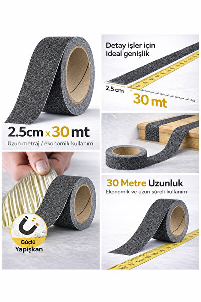 HALFART Kaydırmaz Bant 2.5 cm x 30 mt – Islak Zemin, Merdiven ve İşyeri İçin ...