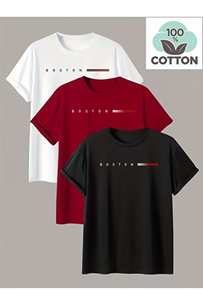 PAVRO Unisex Oversize Fit Multiple Tshrits Double Line Bston Printed Tshirt