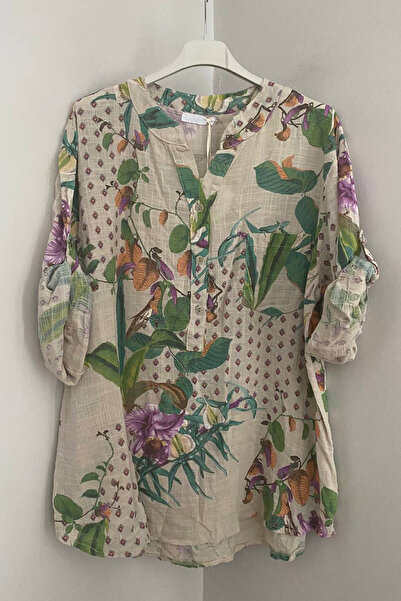 AYASOFYA OTANTIK Women's Italian Beige Tile Floral Patterned Button Detailed ...