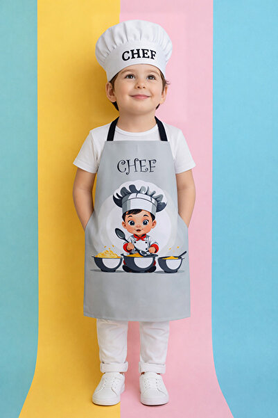 AYSHOME Ays Home Gray Boy Chef Activity Apron and Hat (Kindergarten Group)