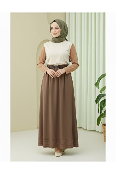 bellura Soft Gabardine Skirt with Hem Stitching Detail, Elastic Waist, and Li...