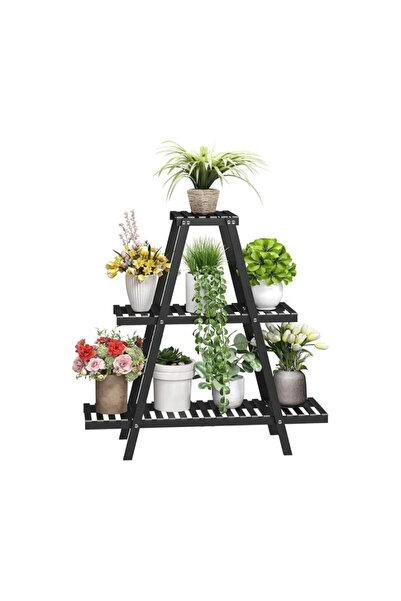 Ev dekka Dekoratif Ahşap Metal 3 Katlı Çiçeklik Saksı Standı - 120x120 cm Mer...