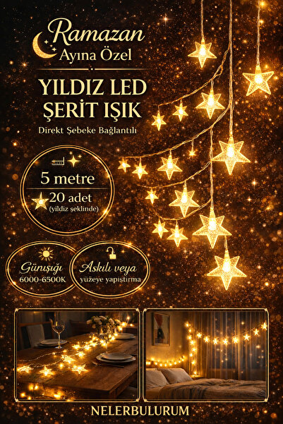 nelerbulurum 5 METRE 20 TANE YILDIZLI GÜNIŞIĞI SABİT LED DEKORATİF Dekor Nişa...
