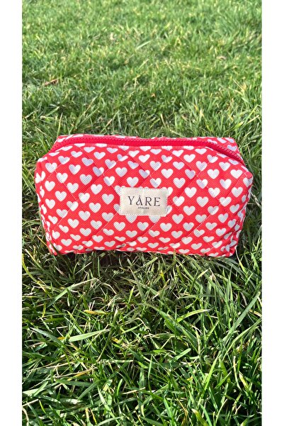 Yare Atelier White Tiny Heart Pattern Makeup Bag, Portable Makeup Bag Travel Bag
