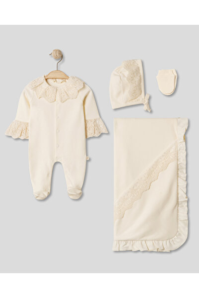 Pugi Baby Lace Sleeves 4-Piece Newborn Baby Girl Hospital Outfit 100% Cotton ...