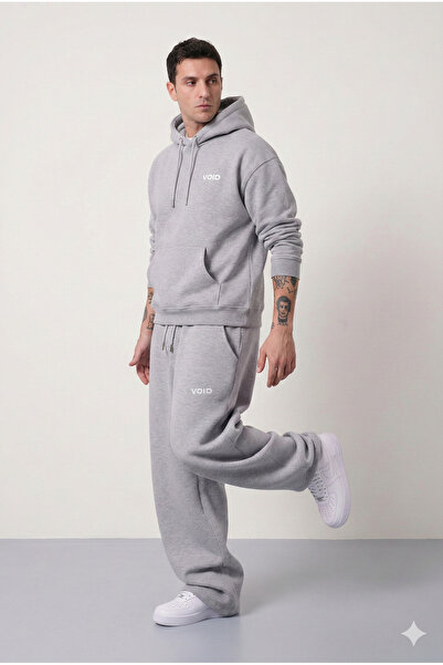 NİCE Men's Voi̇d Design Baggy Wide Leg Tracksuit Set Bottom and Top Set