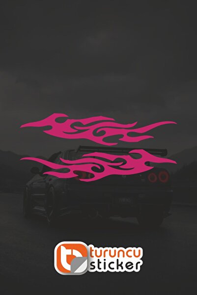 Turuncu Sticker ملصق مرآة جانبية بتصميم لهب - 20x4 سم - طقم يمين ويسار - ملصق...