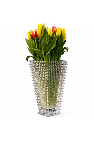 PUFO Elegant Decorative Vase Glass for Flowers, 17 cm - Modern Design for Liv...