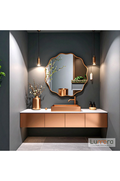 lumora mirror design Envara Modern Bronz Boyalı MDF Çerçeveli Dekoratif Ayna