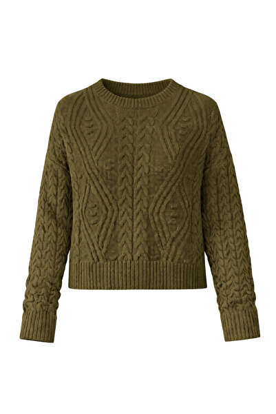 Retrobird Embossed Patterned Knitwear Sweater Women's Khaki