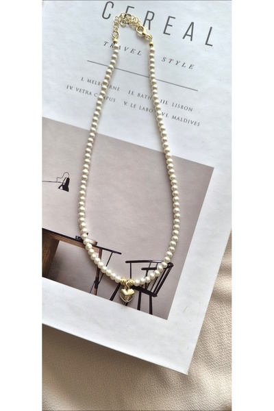 Luna center İncili Kalp Kolye