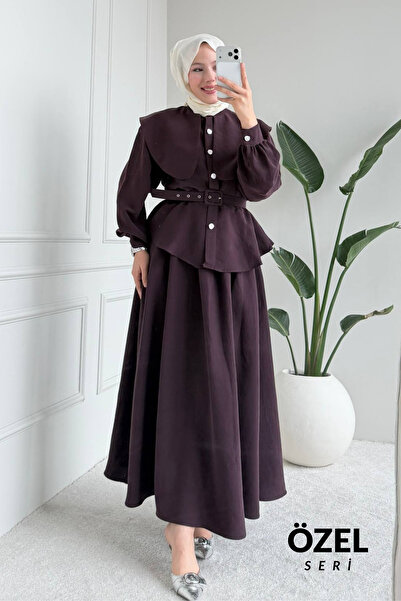 Mogi Butik Comfortable Cut Belt Detailed Hijab Women's Skirt Suit 3153 - Spec...