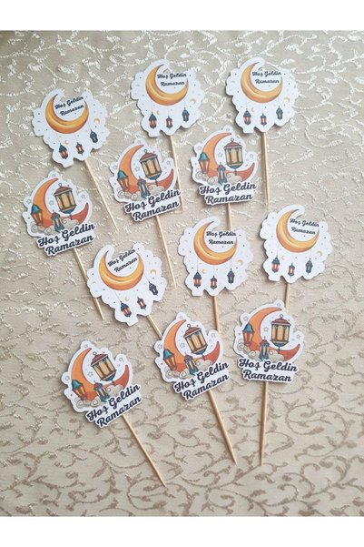 Alaa Butik Online 12-Piece Ramadan Toothpick Ornament – Welcome Ramadan Cupcake Ornament 5 cm