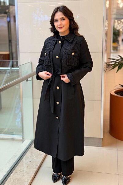 Ghisa Önden Düğmeli Bolerolu Güpür Detaylı Kap