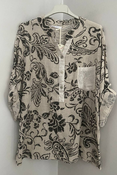 AYASOFYA OTANTIK Women's Italian Beige Sequin Detailed Shawl Collar and Pocke...