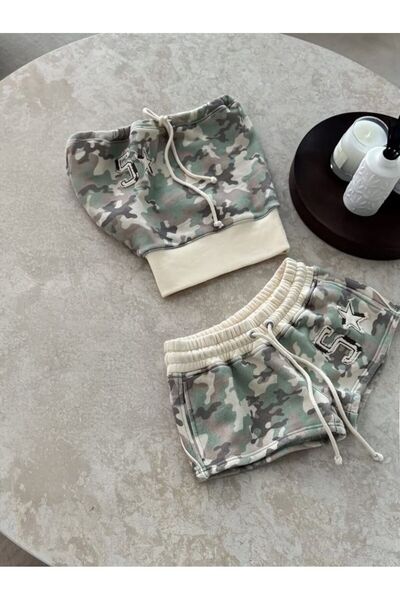 DENOKMODA Camo Strapless Shorts Set