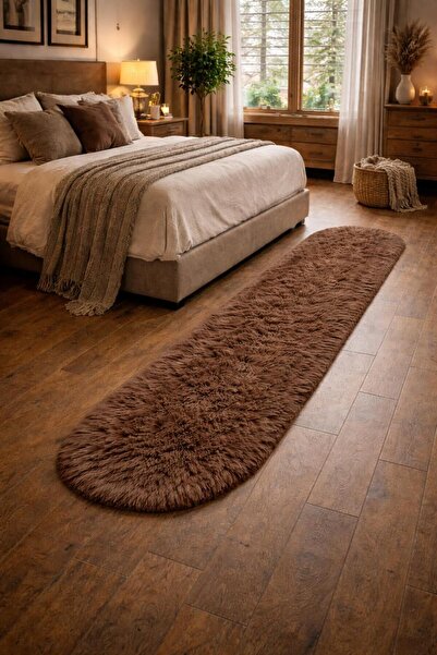 SAYMİNE KUZU POST PELUŞ PREMİUM KALİTE ELİPS MODEL YUMUŞAK TÜYLÜ HALI - KAHVE...