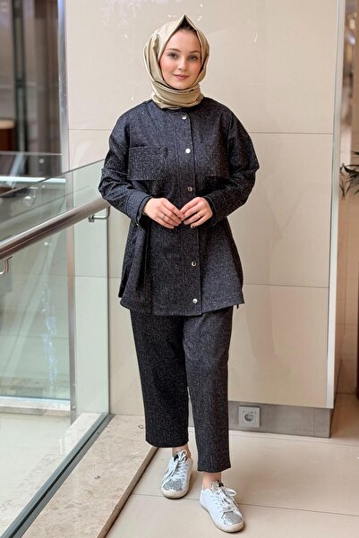 Ghisa Serpme Taş Detaylı Kot Görünümlü Kap Pantolon Takım