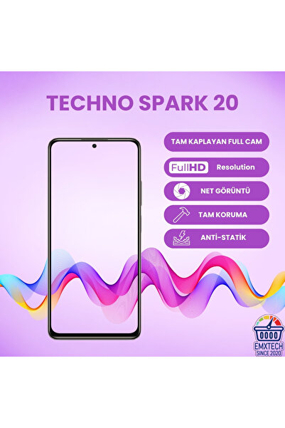 EMXTECH TECNO SPARK 20 زجاج متوافق تمامًا مع الزجاج المضاد للكهرباء الساكنة و...