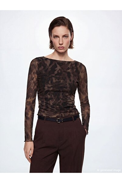 LC Waikiki LCW Vision Kayık Yaka Leopar Desenli Büzgülü Bluz