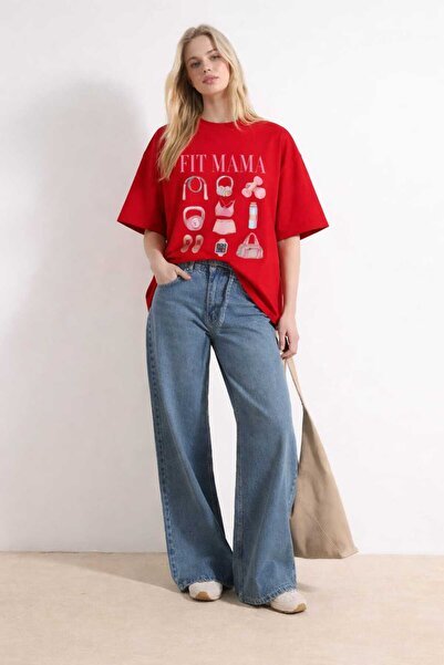 CES.İZ Fit Mama Printed Oversize Γυναικείο T-Shirt 100% Βαμβάκι Χτενισμένο 30...