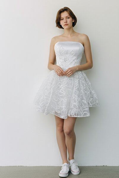 bride in love Çiçek detay Mini gelinlik,nikah elbisesi,after parti gelinliği