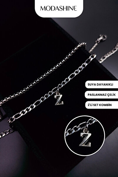 ModaShineShop Set of 2 Bracelets with Letter Z – Non-Tarnish Stainless Steel ...